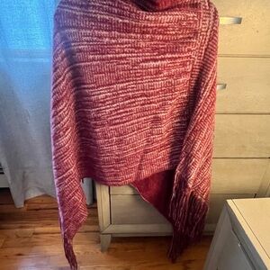 Red and White Knit Poncho
